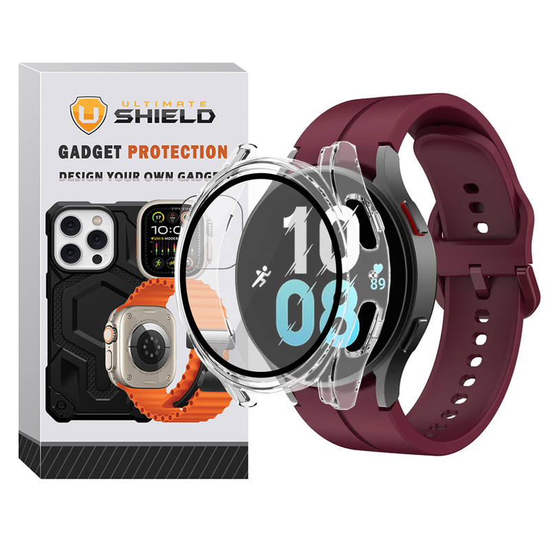 بند آلتیمیت شیلد مدل Silic ORG_Clear GRD مناسب برای ساعت هوشمند سامسونگ Galaxy Watch 5 44mm به همراه کاور