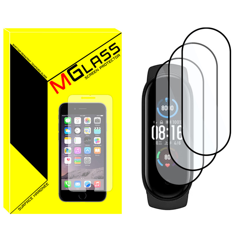 محافظ صفحه نمایش نانو ام‌گلس مدل Pmma-MG مناسب برای ساعت هوشمند شیائومی Mi Band 5 بسته سه عددی