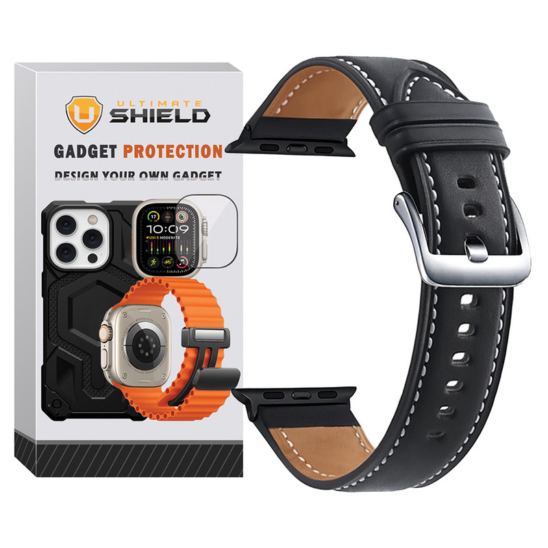 بند آلتیمیت شیلد مدل Leather SM BK مناسب برای اپل واچ 42/44/45 میلی متری سری Se/1/2/3/4/5/6/7/8/9