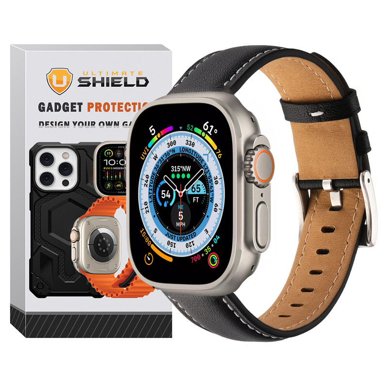 بند آلتیمیت شیلد مدل Leather SM BK مناسب برای اپل واچ 42/44/45/46/49 میلی متری سری Se/1/2/3/4/5/6/7/8/9/10/Ultra/Ultra2