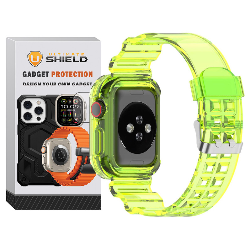 بند آلتیمیت شیلد مدل Transparent Shock مناسب برای اپل واچ 41 mm سری 7 به همراه کاور