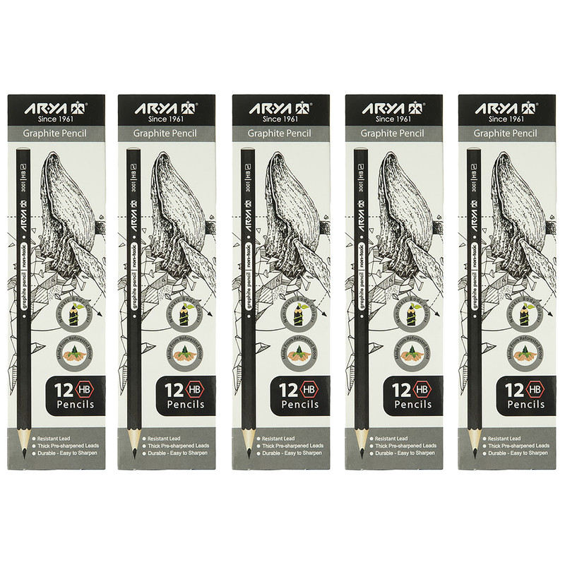 مداد مشکی آریا مدل 3001 بسته 5 عددی