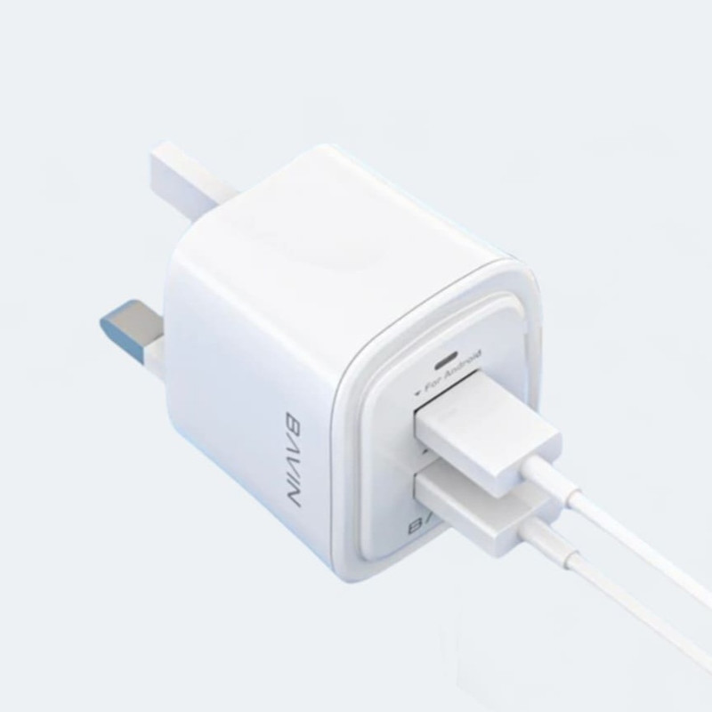 شارژر دیواری 12 وات باوین مدل PC386E-DUAL به همراه کابل تبدیل USB-C