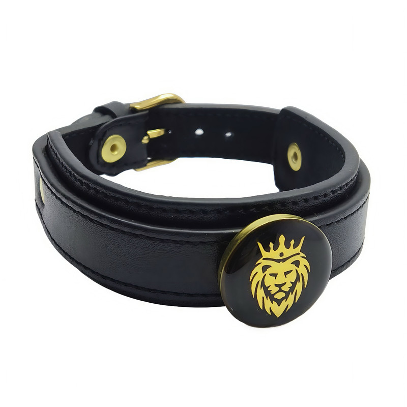 دستبند چرمی مردانه آلتین هنر مدل روکش طلا شیر نشان