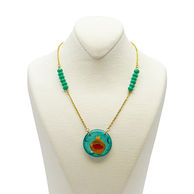 گردنبند زنانه آلتین هنر مدل روکش طلا انار و دو قلب یلدا