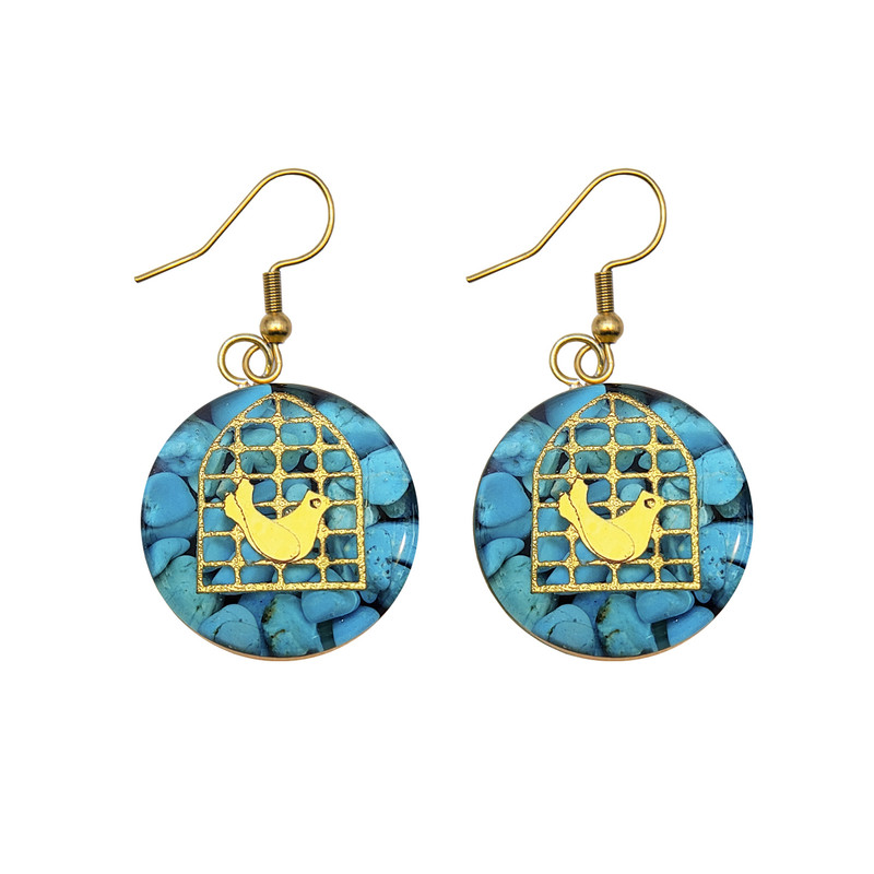 گوشواره دست ساز زنانه آلتین هنر مدل روکش طلا سنگی مرغ آمین