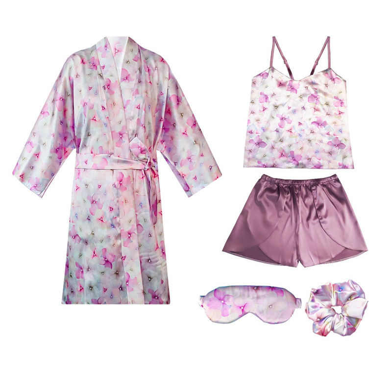 رب دو شامبر زنانه آنی لوکس مدل ساتن کد 66704 به همراه چشم بند و کش مو