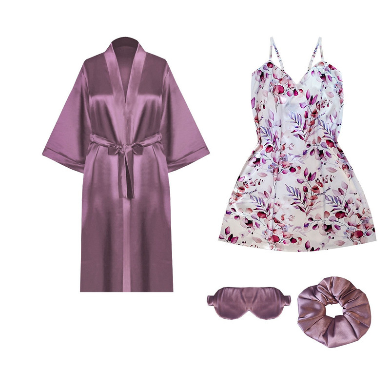 رب دو شامبر زنانه آنی لوکس مدل روژان کد 66708L به همراه چشم بند و کش مو