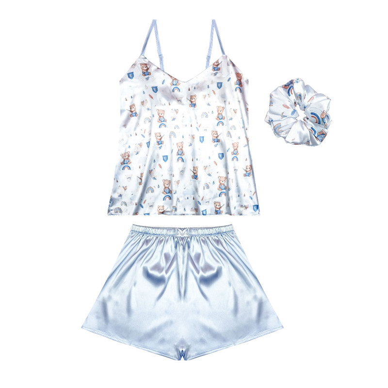 لباس خواب زنانه آنی لوکس مدل ساتن ابریشم طرح تدی کد 66605L به همراه اسکرانچی