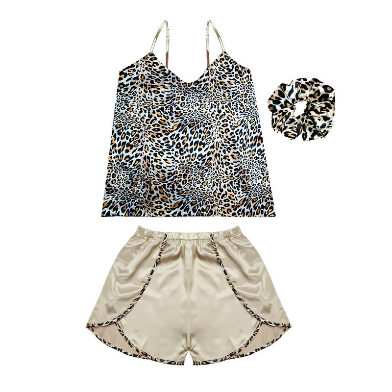 لباس خواب زنانه آنی لوکس مدل رزالین طرح پلنگی کد 666028L به همراه اسکرانچی مو