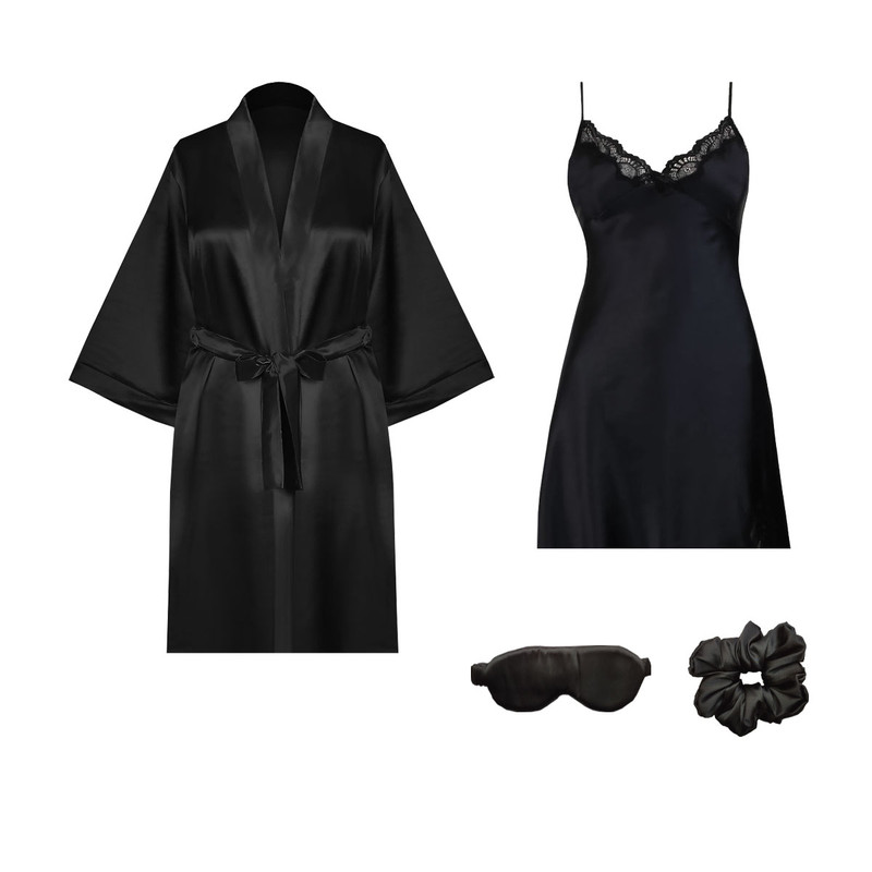 لباس خواب زنانه آنی لوکس مدل ساتن کد 66702 به همراه چشم بند و کش مو