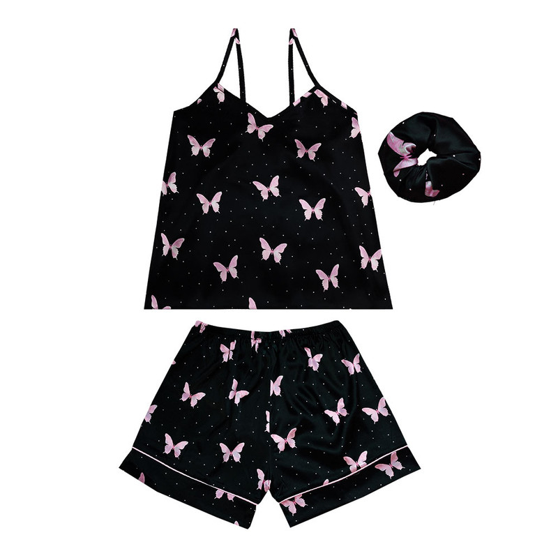 لباس خواب زنانه آنی لوکس مدل رزالین طرح پروانه خالدار کد 666027L به همراه اسکرانچی مو