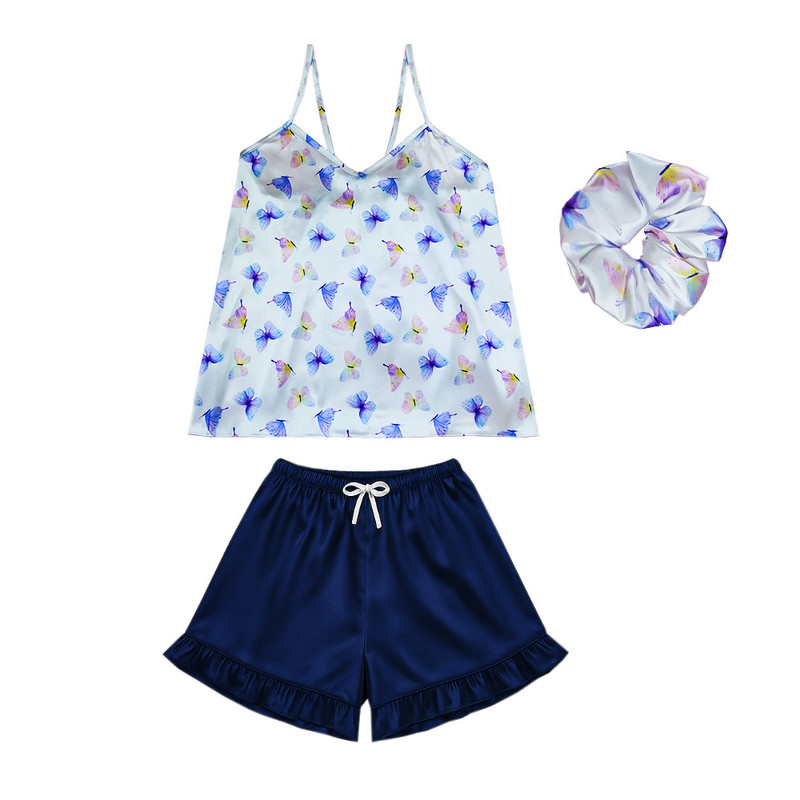 لباس خواب زنانه آنی لوکس مدل رزالین طرح پروانه کد 666022L به همراه اسکرانچی مو