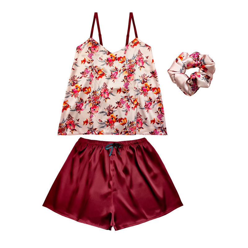 لباس خواب زنانه آنی لوکس مدل آلیا طرح گل کد 66608L به همراه اسکرانچی