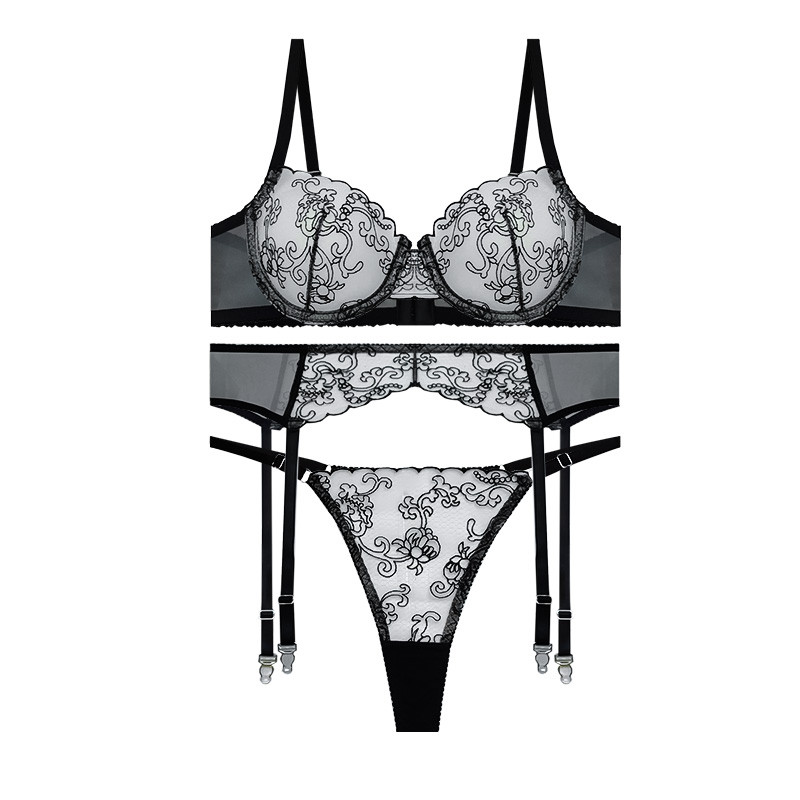 ست شورت و سوتین زنانه آنی لوکس مدل توری کد 12001ji به همراه بند جوراب