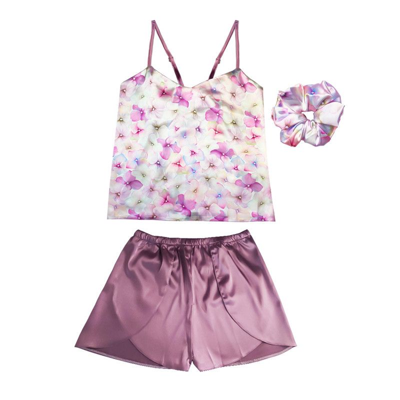 لباس خواب زنانه آنی لوکس مدل رزالین طرح گل کد 666015L به همراه اسکرانچی