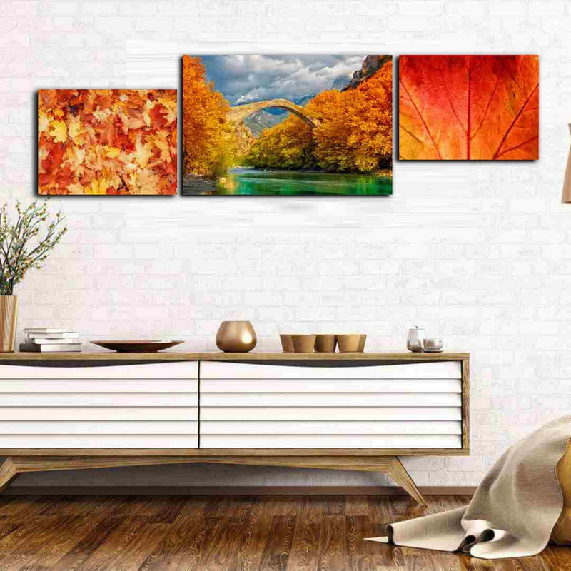 تابلو شاسی بکلیت طرح دکوراتیو طبیعت پاییزی مدل SH-233 مجموعه 3 عددی