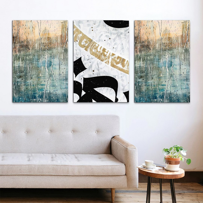 تابلو شاسی بکلیت طرح نقاشی مدرن مدل SH-1048 مجموعه 3 عددی