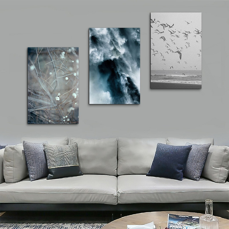 تابلو شاسی بکلیت طرح ساحل دریا و پرنده و گل مدل SH-1016 مجموعه 3 عددی