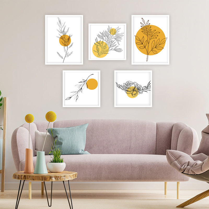 تابلو بکلیت طرح دکوراتیو مینیمال برگ مدل W-648 مجموعه 5 عددی