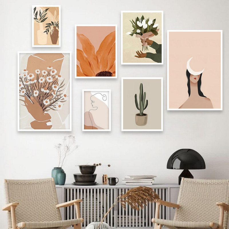 تابلو بکلیت طرح نقاشی آبرنگ طبیعت و گل مدل W-692 مجموعه 7 عددی