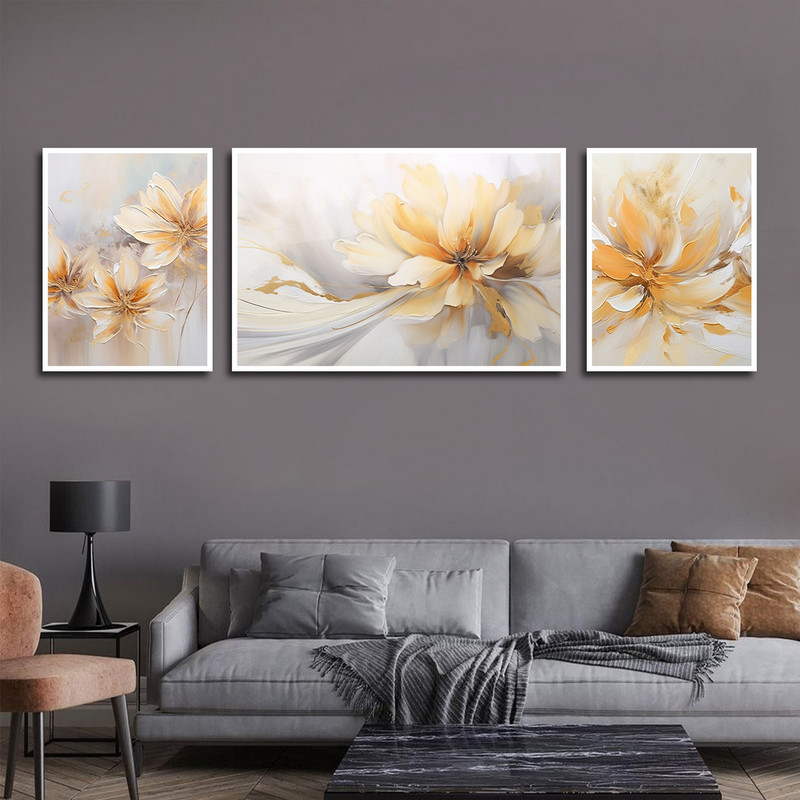 تابلو بکلیت طرح نقاشی مدرن رنگ روغن گل مدل W-1614 مجموعه 3 عددی