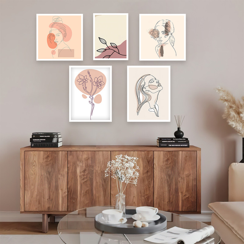 تابلو بکلیت طرح مینیمال و پرتره چهره مدل W-660 مجموعه 5 عددی