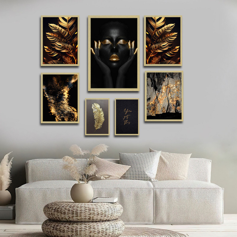 تابلو بکلیت طرح مدرن ورق طلا طبیعت و چهره مدل BE-1651 مجموعه 7 عددی