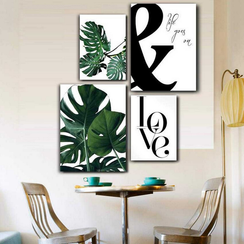 تابلو شاسی بکلیت طرح مدرن خانه سبز و برگ انجیری مدل SH-258 مجموعه 4 عددی