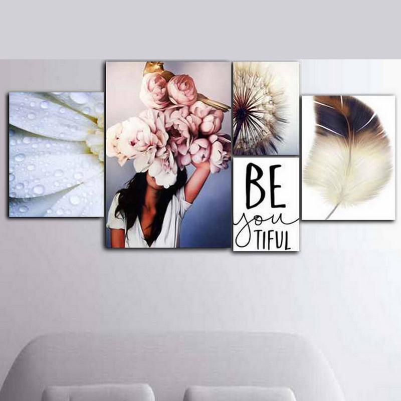 تابلو شاسی بکلیت طرح قاصدک و گل و پر مدل SH-217 مجموعه 5 عددی