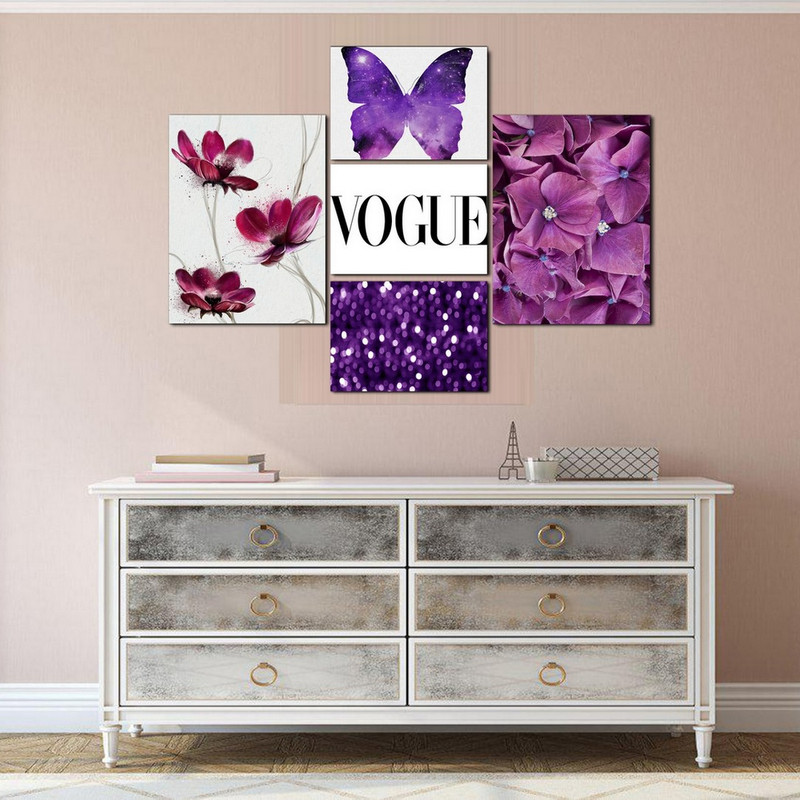 تابلو شاسی بکلیت طرح دکوراتیو گل و پروانه مدل SH-199 مجموعه 5 عددی