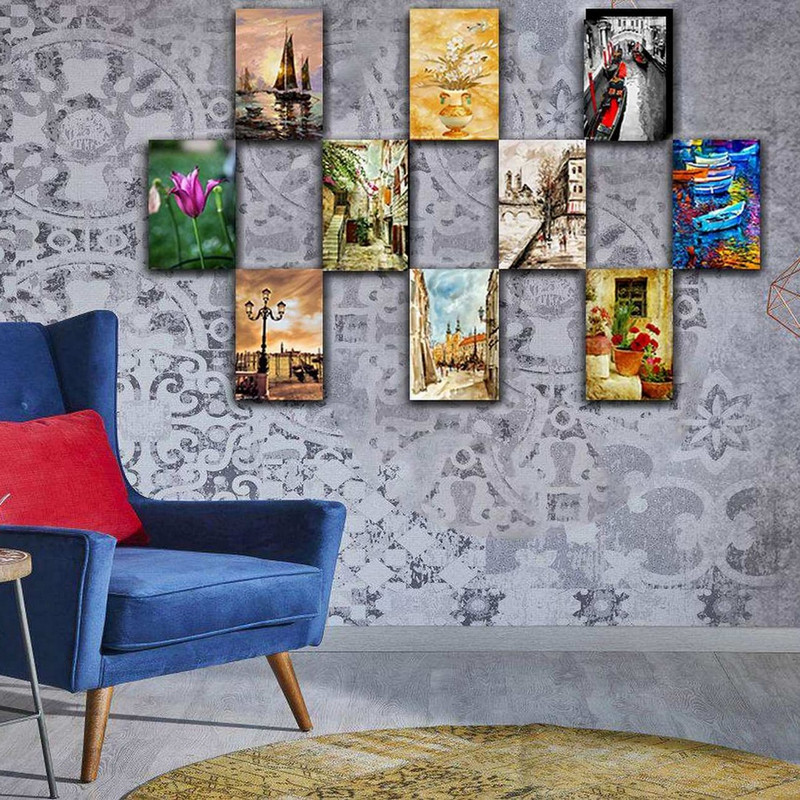 تابلو شاسی بکلیت طرح دکوراتیو نقاشی ترکیبی مدل SH-140 مجموعه 10 عددی