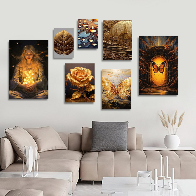 تابلو شاسی بکلیت طرح گل و پروانه و برگ طلایی مدل SH-1223  مجموعه 7 عددی