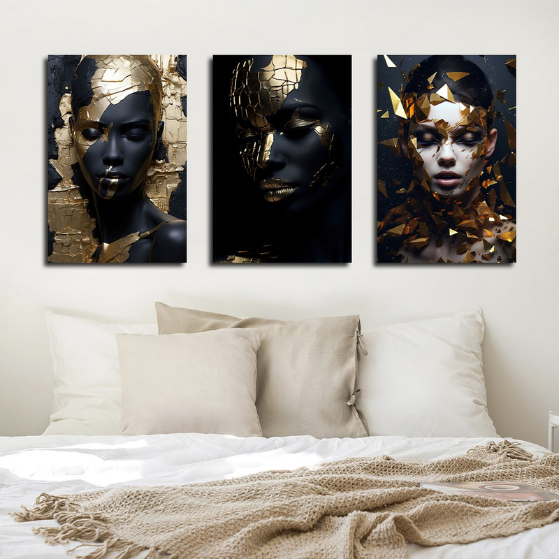 تابلو شاسی بکلیت طرح مدرن ورق طلا چهره مدل SH-1836 مجموعه 3 عددی