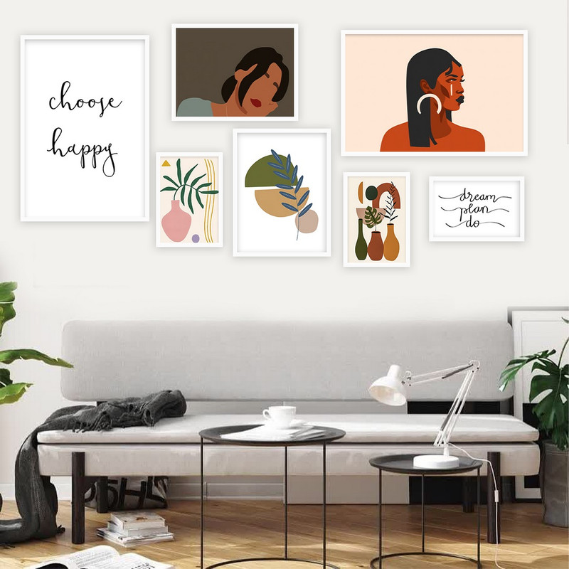 تابلو بکلیت طرح نقاشی مینیمال و جمله انگیزشی مدل W-709 مجموعه 7 عددی