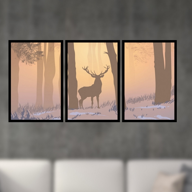 تابلو بکلیت طرح نقاشی فانتزی جنگل و گوزن مدل B-S4923 مجموعه 3 عددی