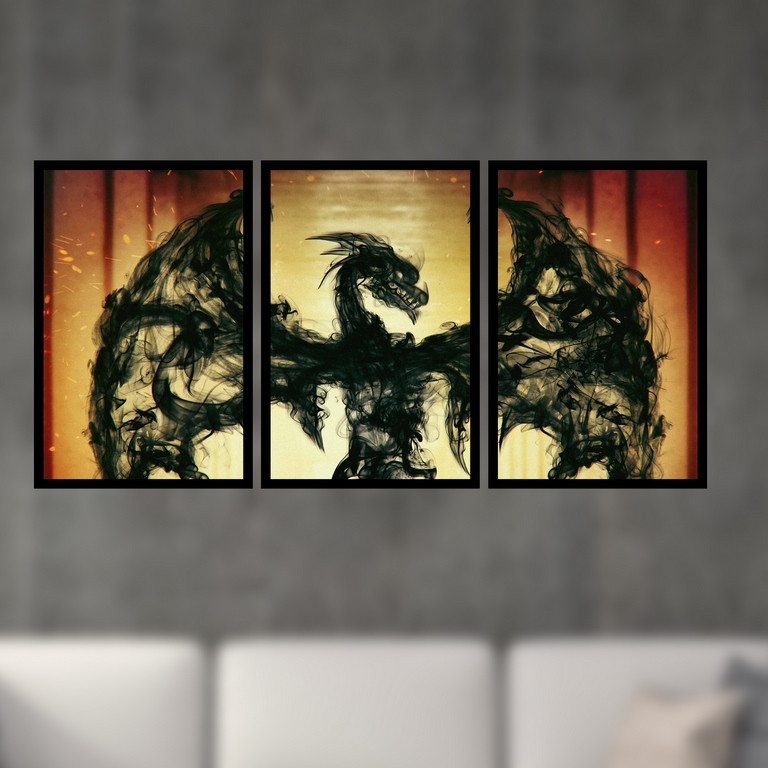 تابلو بکلیت طرح نقاشی اژدها مدل B-S4982 مجموعه 3 عددی