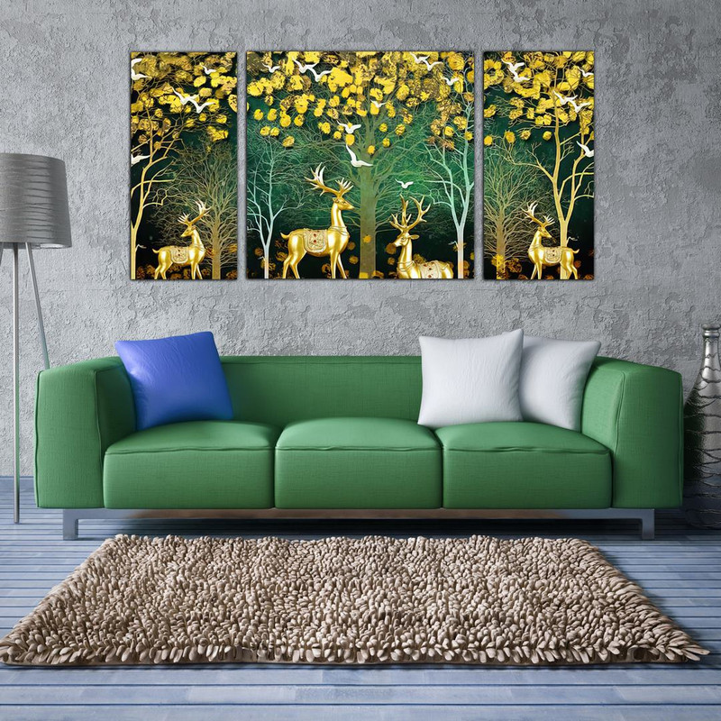 تابلو شاسی بکلیت طرح دکوراتیو گوزن مدل SH-487 مجموعه 3 عددی