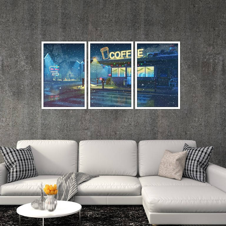 تابلو بکلیت طرح نقاشی کافه و قهوه مدل W-S4805 مجموعه 3 عددی