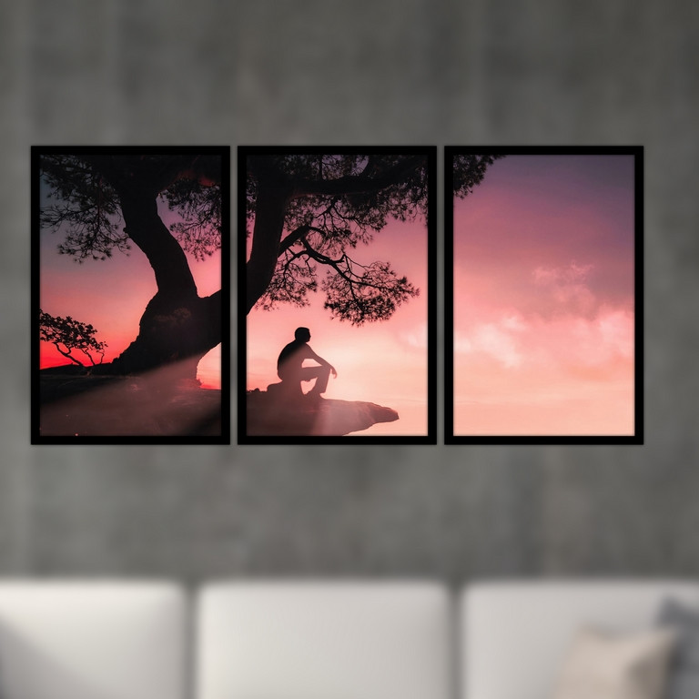 تابلو بکلیت طرح نقاشی تک درخت مدل B-S4779 مجموعه 3 عددی