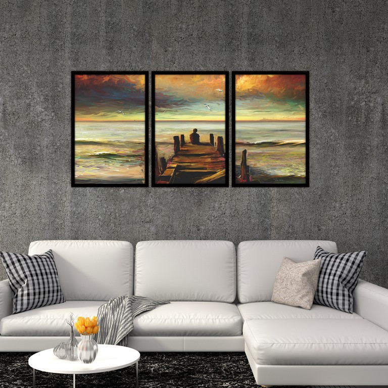 تابلو بکلیت طرح نقاشی دریا مدل B-S4841 مجموعه 3 عددی