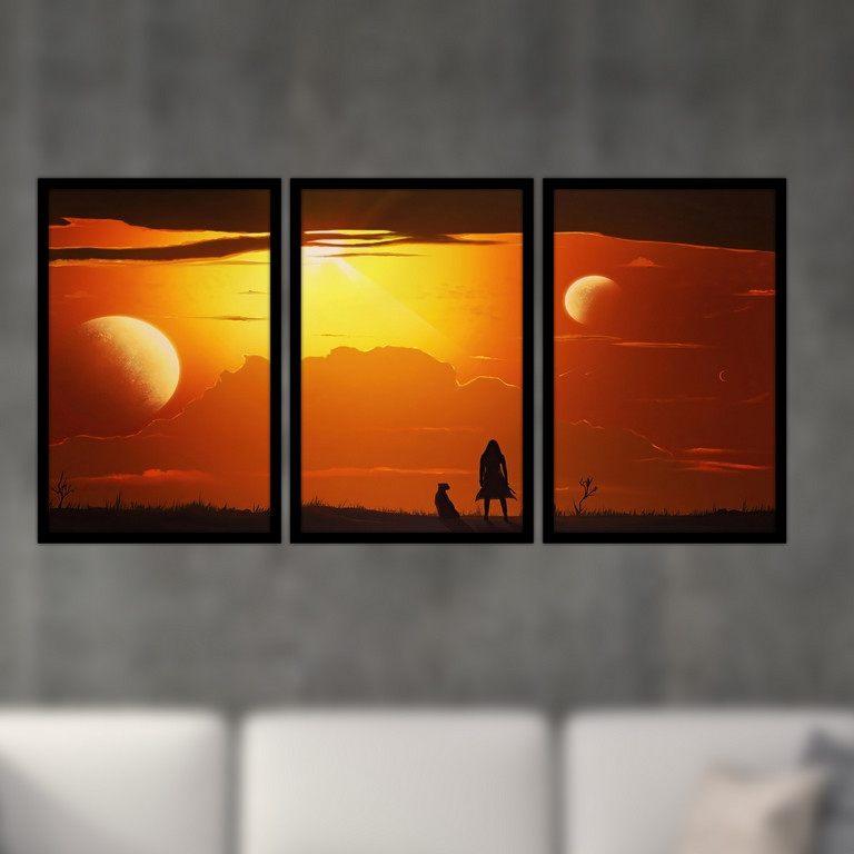 تابلو بکلیت طرح غروب آفتاب و منظومه شمسی مدل B-S4797 مجموعه 3 عددی