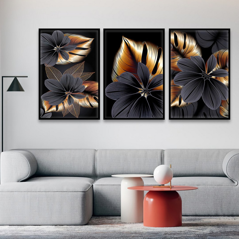 تابلو بکلیت طرح گرافیکی طبیعت و گل مدل B-810 مجموعه 3 عددی