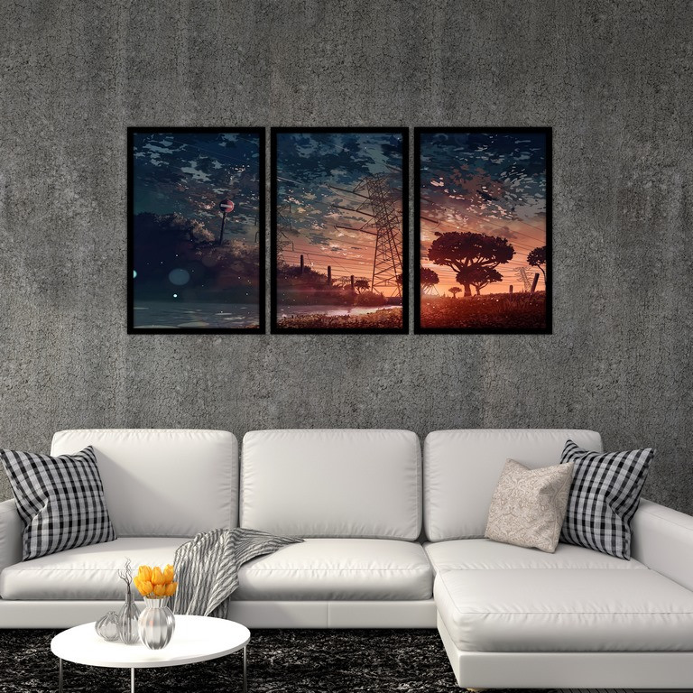 تابلو بکلیت طرح نقاشی منظره شهری مدل B-S4819 مجموعه 3 عددی