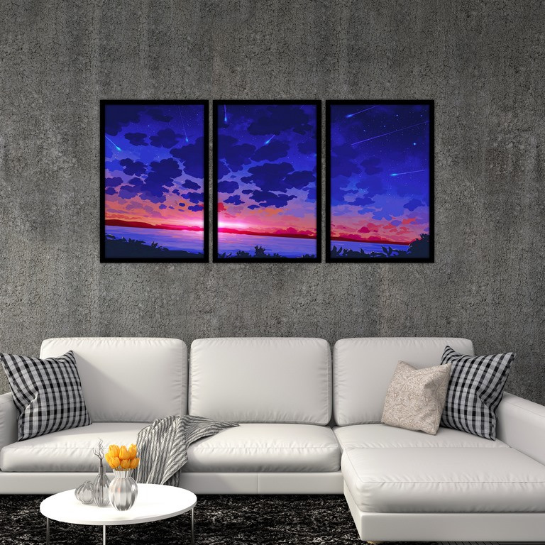 تابلو بکلیت طرح نقاشی منظره آسمان مدل B-S4771 مجموعه سه عددی