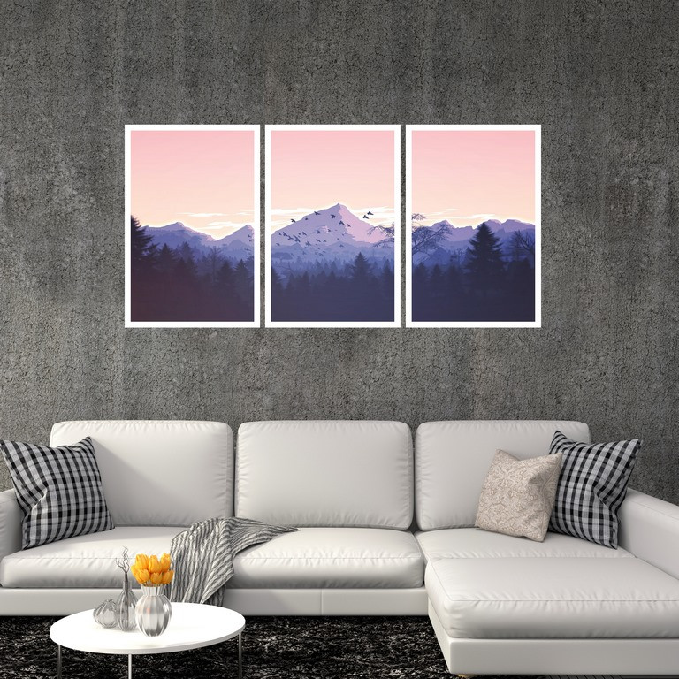 تابلو بکلیت طرح نقاشی کوهستان مدل W-S4858 بسته 3 عددی