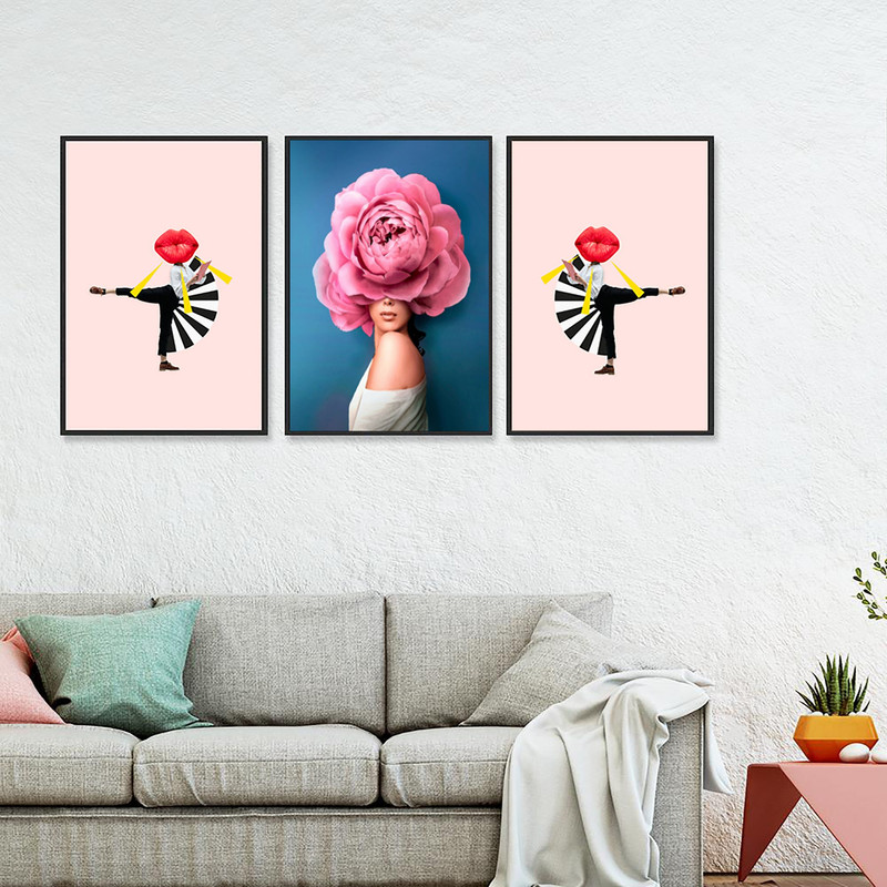 تابلو بکلیت طرح دکوراتیو دخترانه گل پیونی صورتی مدل B-623 مجموعه 3 عددی 