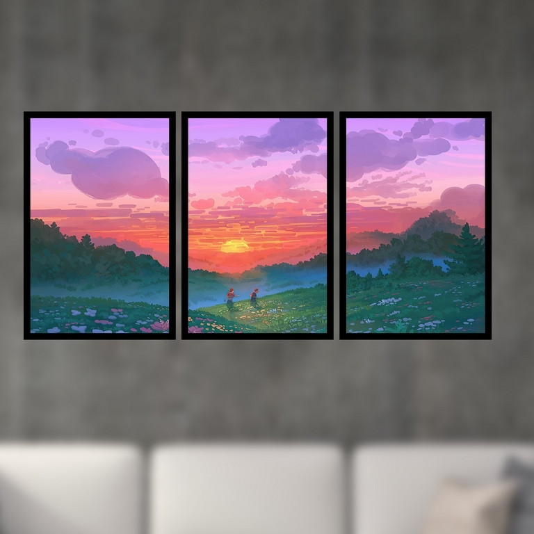 تابلو بکلیت طرح نقاشی منظره ی دشت مدل B-S4971 مجموعه 3 عددی