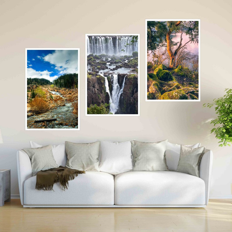 تابلو بکلیت طرح منظره طبیعت و آبشار مدل W-429 بسته 3 عددی