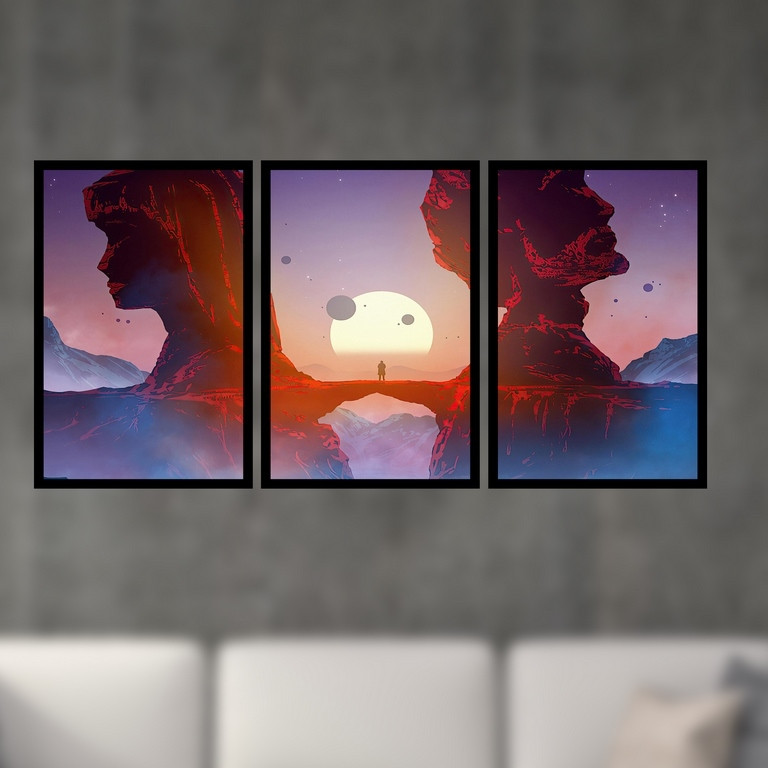 تابلو بکلیت طرح نقاشی عاشقانه و کوهستان مدل B-S4970 مجموعه 3 عددی